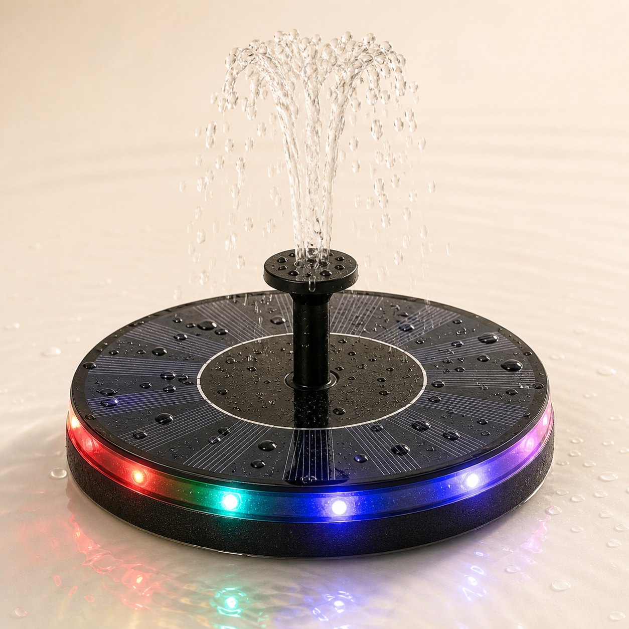 SolarGlow LED bath fountain toy with colorful light ring and water spray