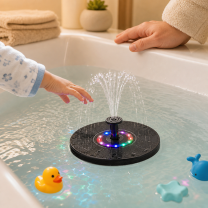 Supervised bath-time water play with SolarGlow LED fountain toy