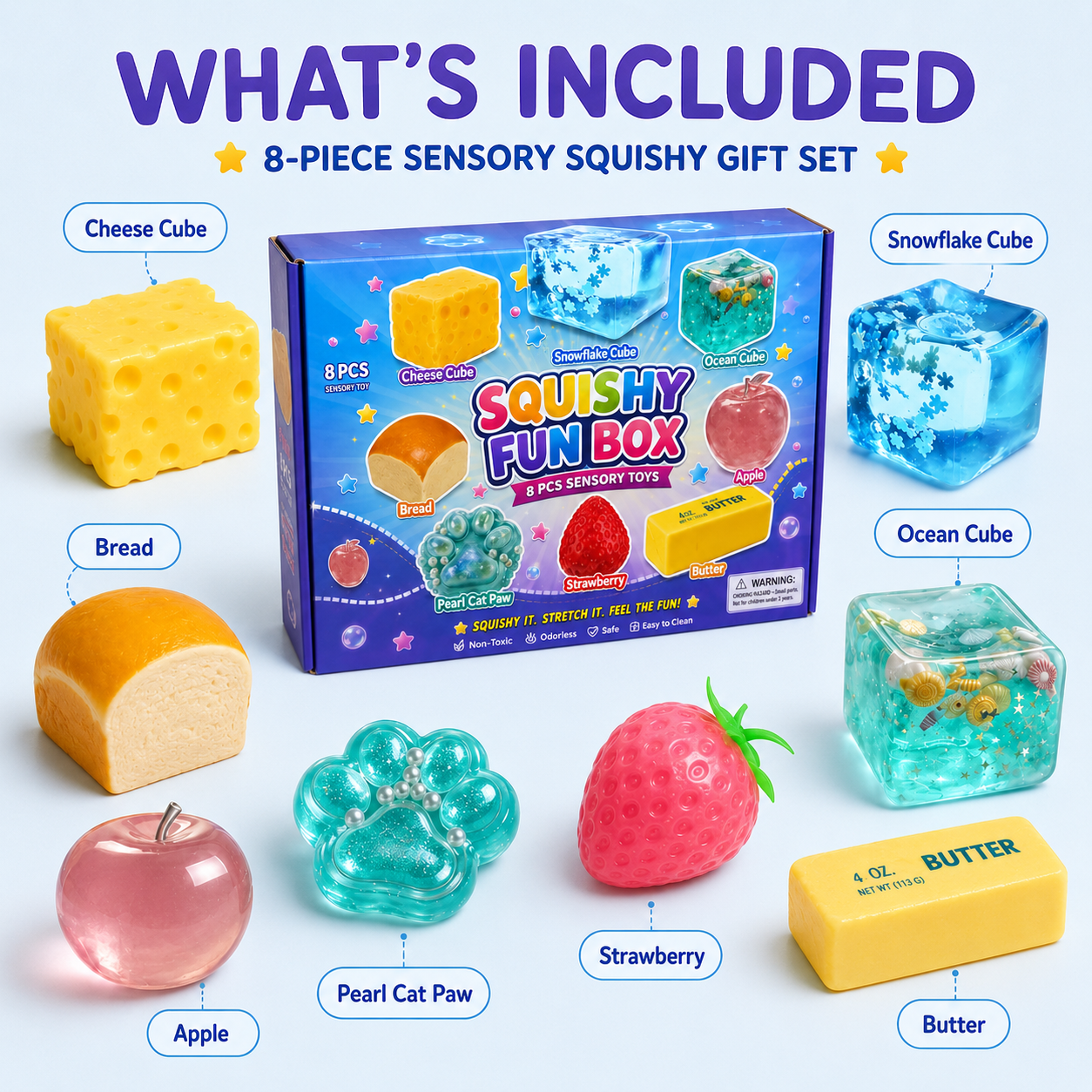 8-Piece Sensory Squishy Toy Gift Box