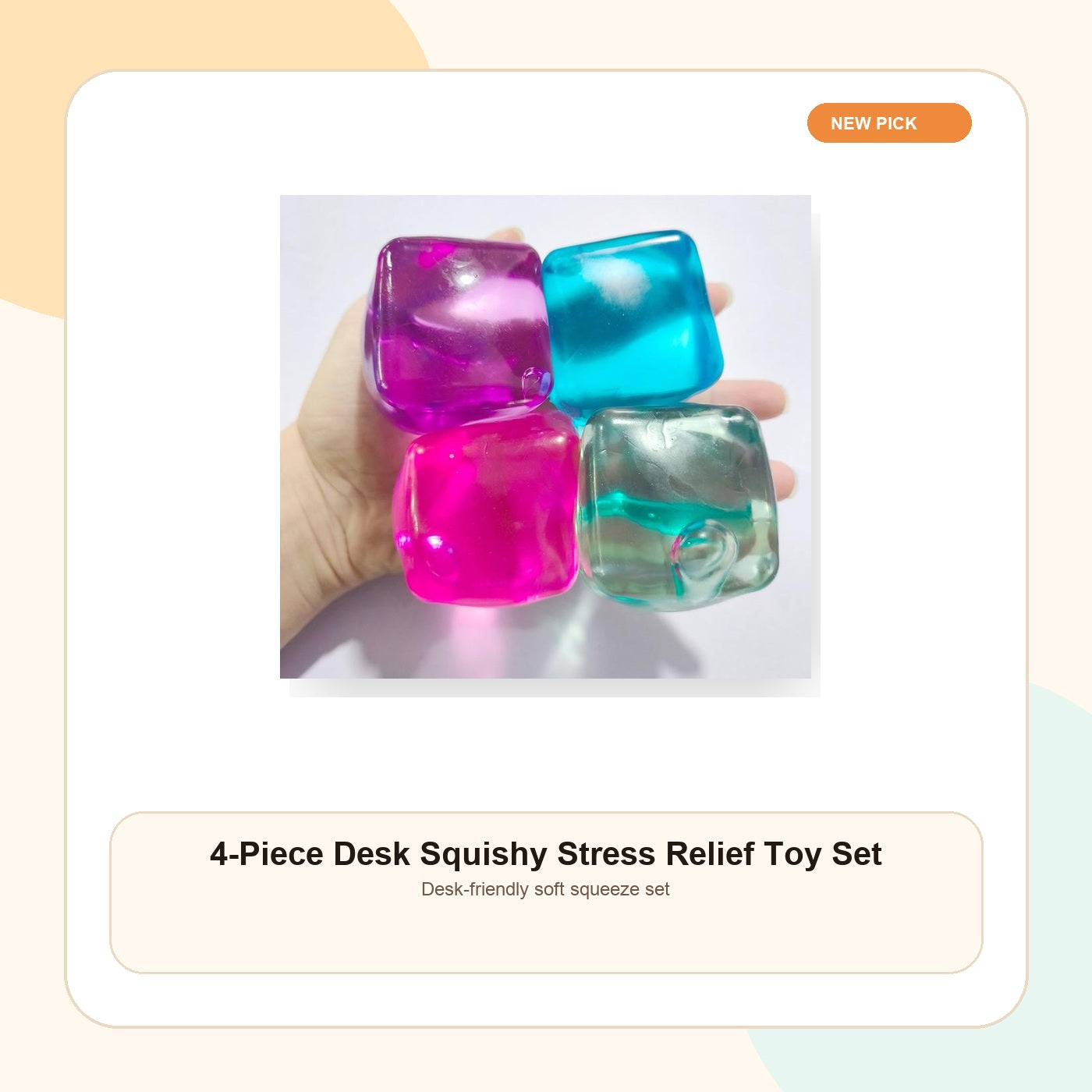 4-Piece Desk Squishy Stress Relief Toy Set - The Miracle Cottage branded toy main image
