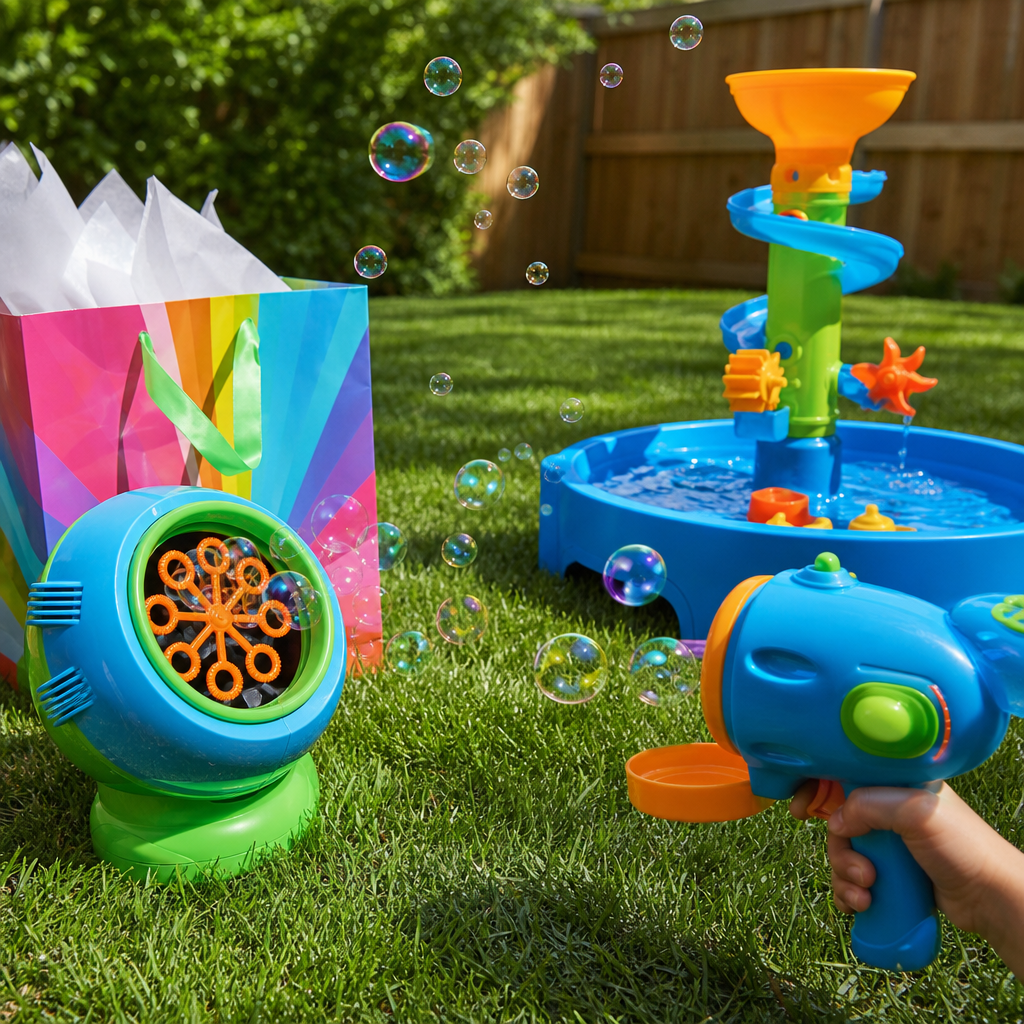 Outdoor birthday party toy play scene example
